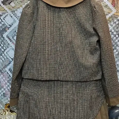 [BUNJANG] Vintage Checkered Crop Jacket and Skirt Set / 빈티지 체크 자켓 브라운 칼라 크롭스커트