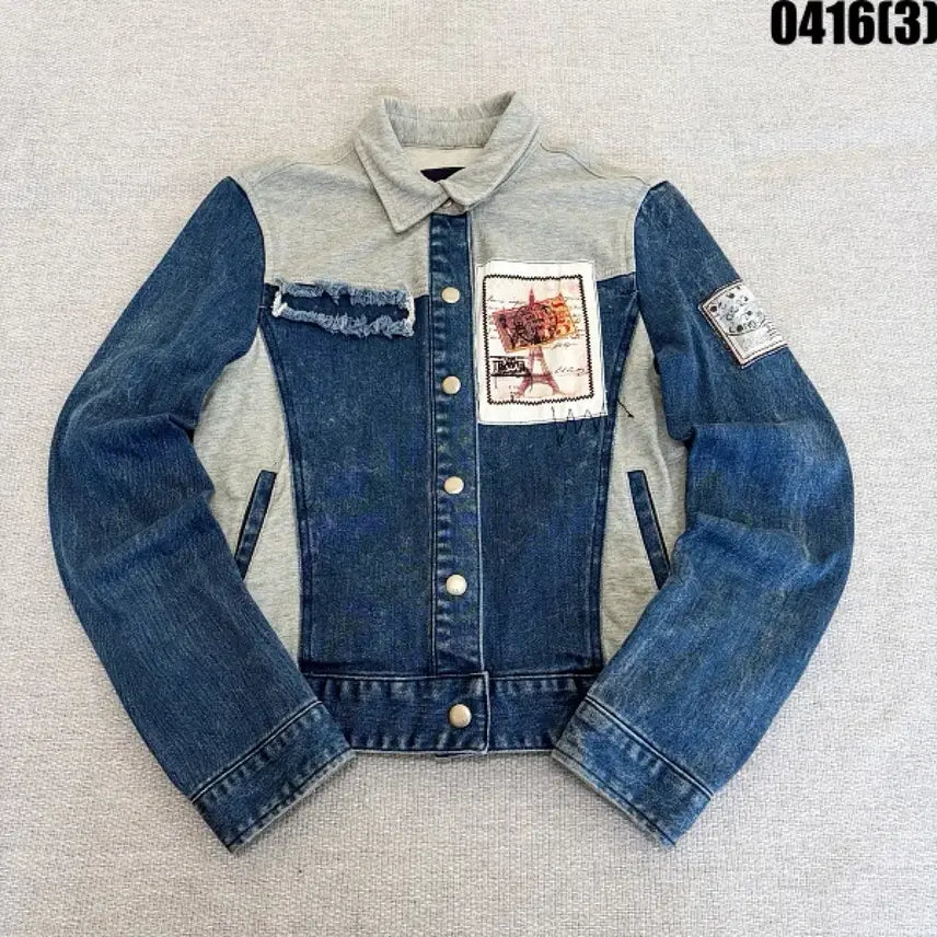 [BUNJANG] LeShop Patchwork Crop Denim Jacket / M 르샵 데님 패치워크 크롭 자켓 0416(3)