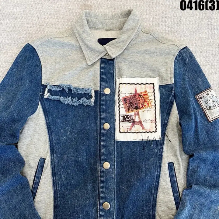 [BUNJANG] LeShop Patchwork Crop Denim Jacket / M 르샵 데님 패치워크 크롭 자켓 0416(3)
