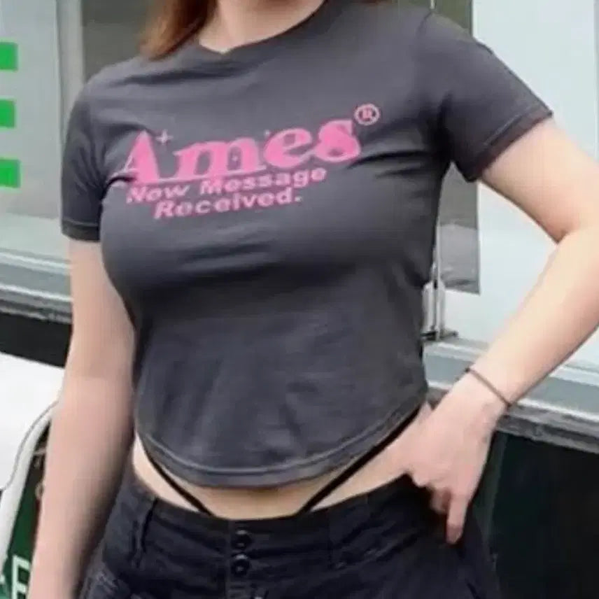 [BUNJANG] Ames HEM Worldwide Crop T-shirt / Ames HEM 아메스 월드와이드 반팔 크롭 티셔츠 그레이