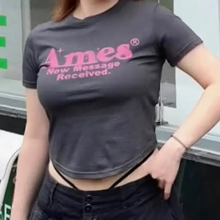 [BUNJANG] Ames HEM Worldwide Crop T-shirt / Ames HEM 아메스 월드와이드 반팔 크롭 티셔츠 그레이