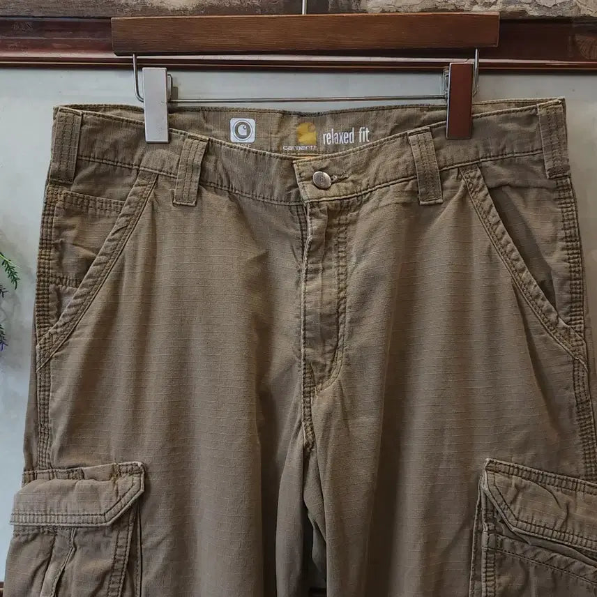 [BUNJANG] Carhartt Ripstop Cargo Pants / 칼하트 워크팬츠 립스탑 카고 팬츠 브라운 33x32
