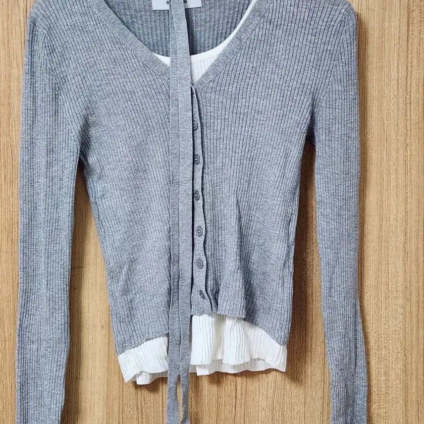 [BUNJANG] 8Seconds Detachable Tie Cardigan Light Gray S / 리브드 타이 탈부착 가디건 라이트 그레이 s