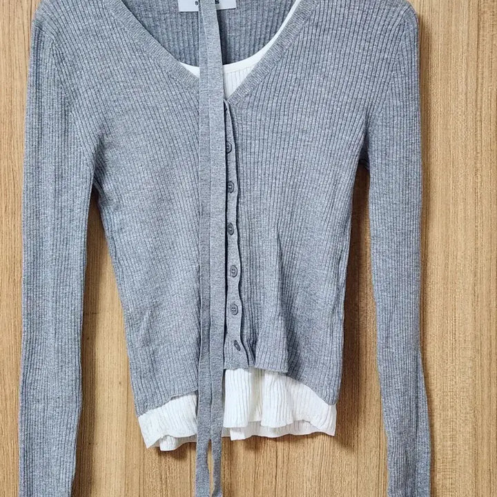[BUNJANG] 8Seconds Detachable Tie Cardigan Light Gray S / 리브드 타이 탈부착 가디건 라이트 그레이 s