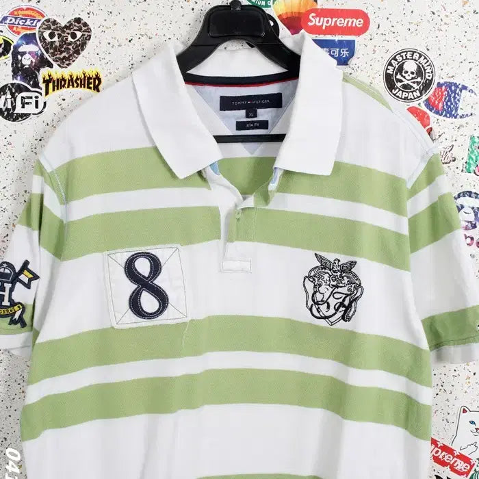 [BUNJANG] Tommy Hilfiger Embroidered Striped Polo Shirt XL / 남성XL / 타미힐피거 자수 단가라 카라티GN 26-11