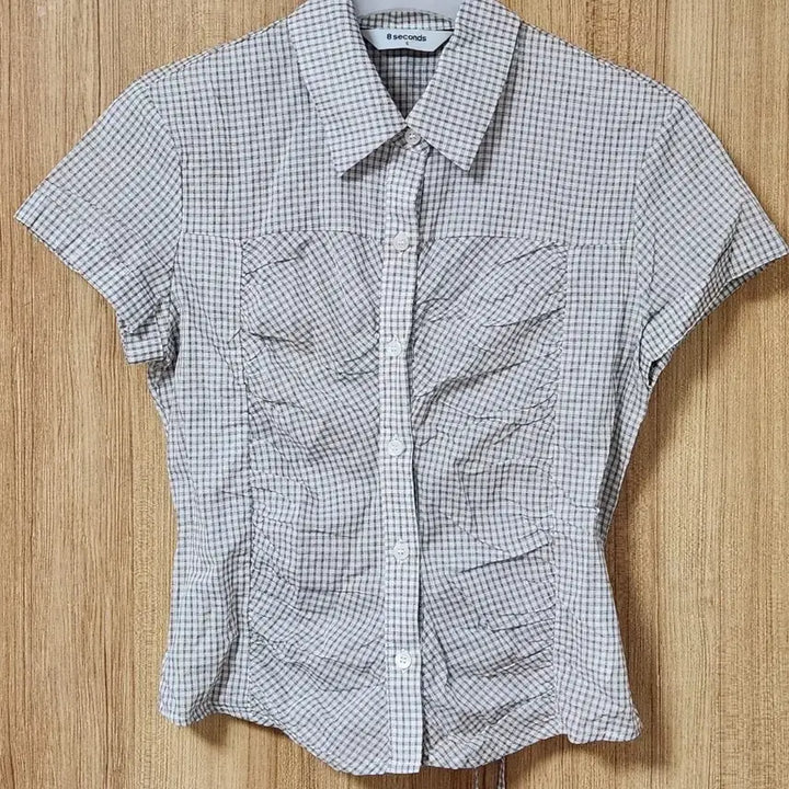 [BUNJANG] 8 Seconds Shirring Check Shirt Beige S / 에잇세컨즈 셔링 체크 셔츠 베이지 s