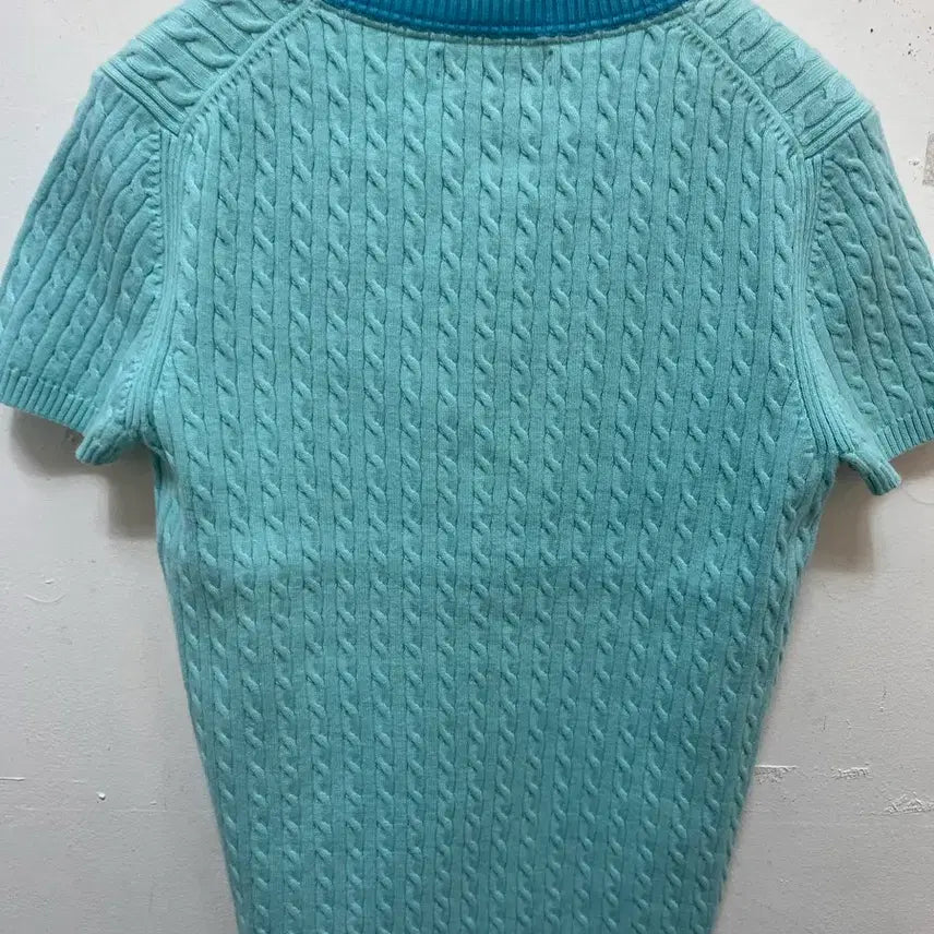 [BUNJANG] Tommy Hilfiger Mint Cable Knit Short Sleeve Top / 타미힐피거 민트색 케이블 니트 반팔티 여자M