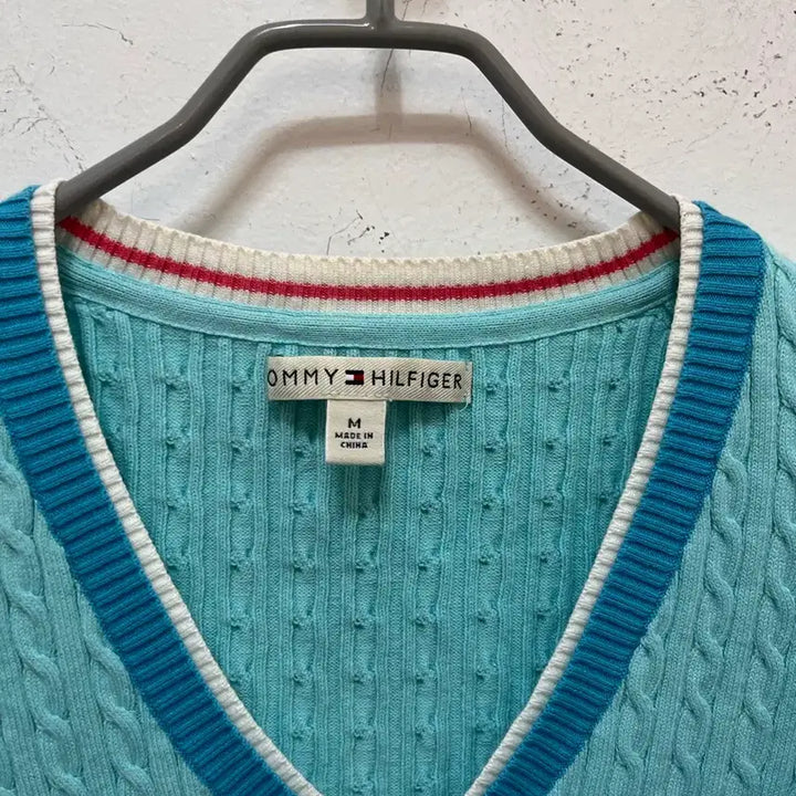[BUNJANG] Tommy Hilfiger Mint Cable Knit Short Sleeve Top / 타미힐피거 민트색 케이블 니트 반팔티 여자M