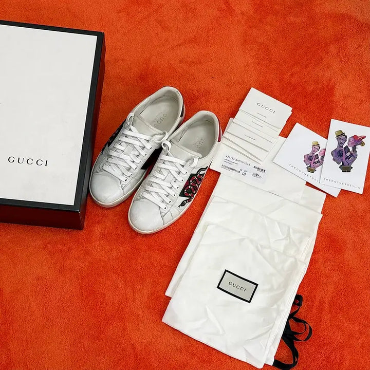 [BUNJANG] Gucci Snake Detail White Leather Sneakers / [구찌] 스네이크 스니커즈 화이트 456230 / G7사이즈 / B급