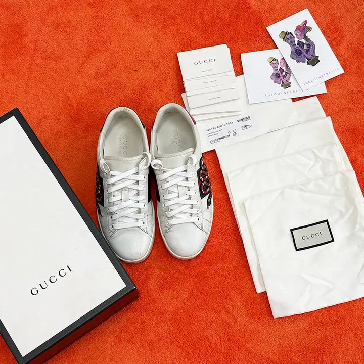 [BUNJANG] Gucci Snake Detail White Leather Sneakers / [구찌] 스네이크 스니커즈 화이트 456230 / G7사이즈 / B급