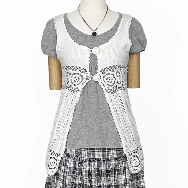 [BUNJANG] Vintage Two-Button Knit Vest / 일본빈티지 투버튼트임뜨개조끼베스트 화이트모리걸하구미룩갸루y2k히피