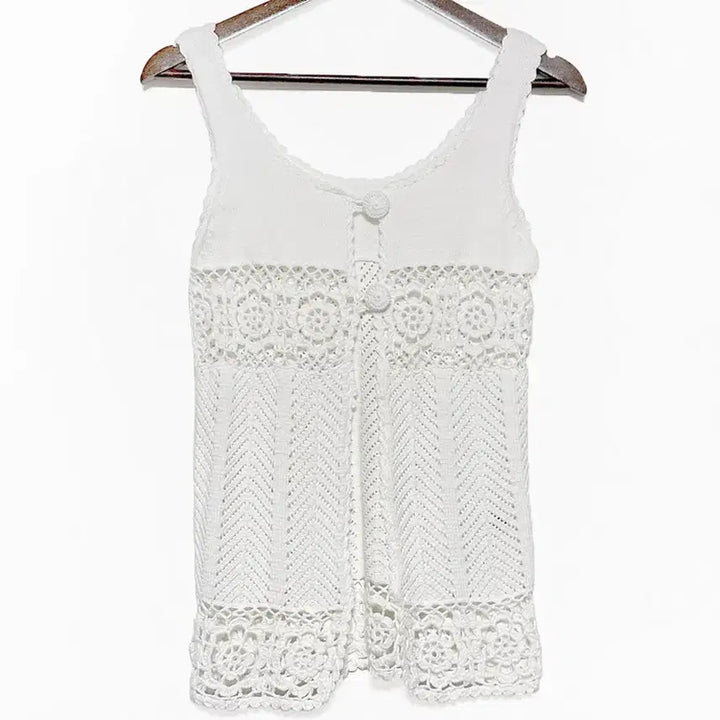 [BUNJANG] Vintage Two-Button Knit Vest / 일본빈티지 투버튼트임뜨개조끼베스트 화이트모리걸하구미룩갸루y2k히피