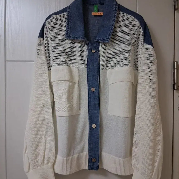 [SOLD OUT] 베네통 데님 배색 니트 가디건