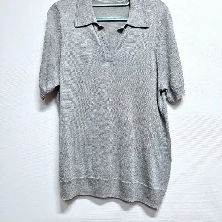 [BUNJANG] Demian Gray Knit Collar T-shirt / 데미안 반팔 카라 니트 티셔츠 그레이90