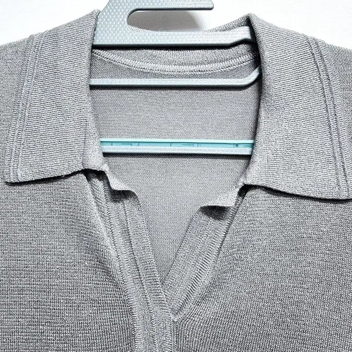[BUNJANG] Demian Gray Knit Collar T-shirt / 데미안 반팔 카라 니트 티셔츠 그레이90