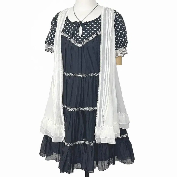 [BUNJANG] Japanese Vintage Polka Dot Balloon Sleeve Ruffle Shirring Dress / 일본빈티지 도트벌룬캡소매프릴셔링캉캉원피스블랙 모리걸하구미룩갸루y2k히피