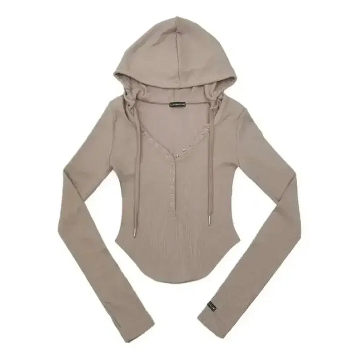 [BUNJANG] Please No Follow Joi Snap Hoodie Top / 플리즈노팔로우 조이 스냅후드탑 샌드