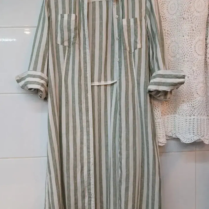 [BUNJANG] BCBG Striped Shirt Long Dress / BCBG 스트라이프 셔츠형 롱 원피스 55(85-94-155)