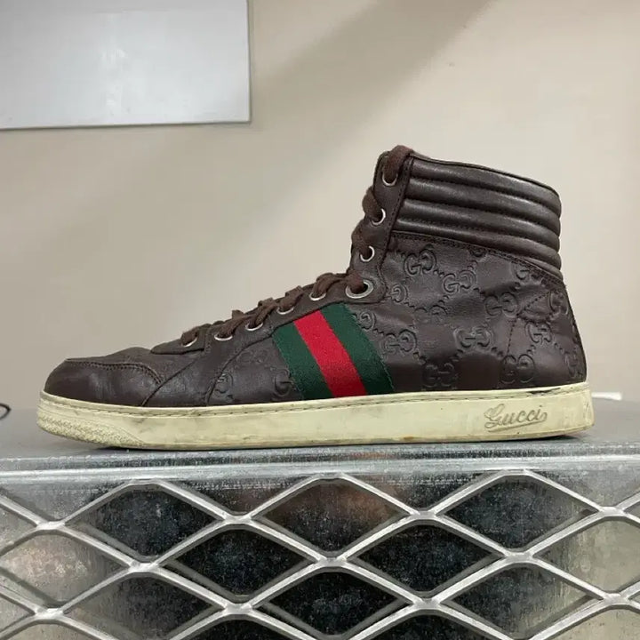 [BUNJANG] Gucci Leather High Top Sneakers / 구찌 레더 하이탑 스니커즈 브라운 7 (gr-4531)