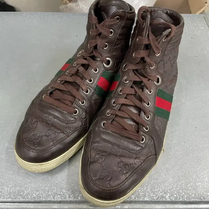 [BUNJANG] Gucci Leather High Top Sneakers / 구찌 레더 하이탑 스니커즈 브라운 7 (gr-4531)