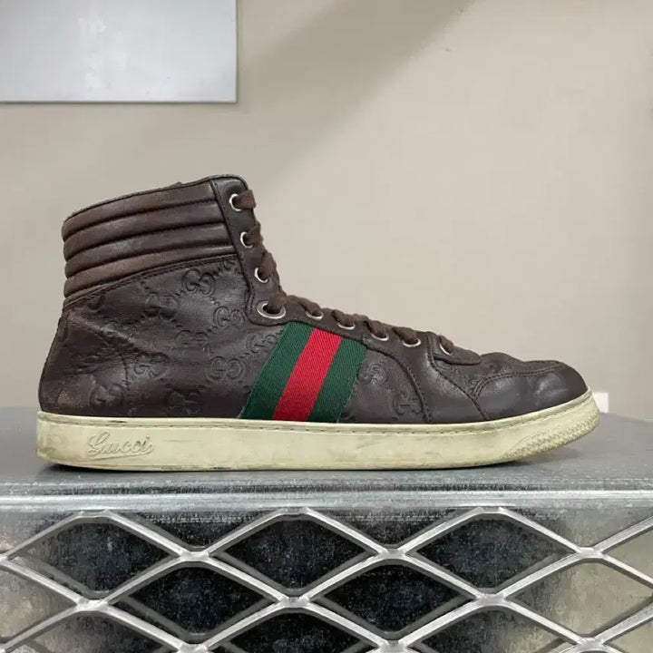 [BUNJANG] Gucci Leather High Top Sneakers / 구찌 레더 하이탑 스니커즈 브라운 7 (gr-4531)