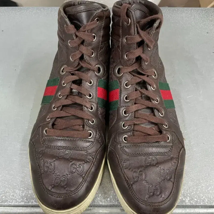[BUNJANG] Gucci Leather High Top Sneakers / 구찌 레더 하이탑 스니커즈 브라운 7 (gr-4531)