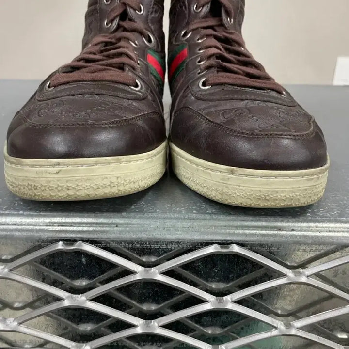 [BUNJANG] Gucci Leather High Top Sneakers / 구찌 레더 하이탑 스니커즈 브라운 7 (gr-4531)