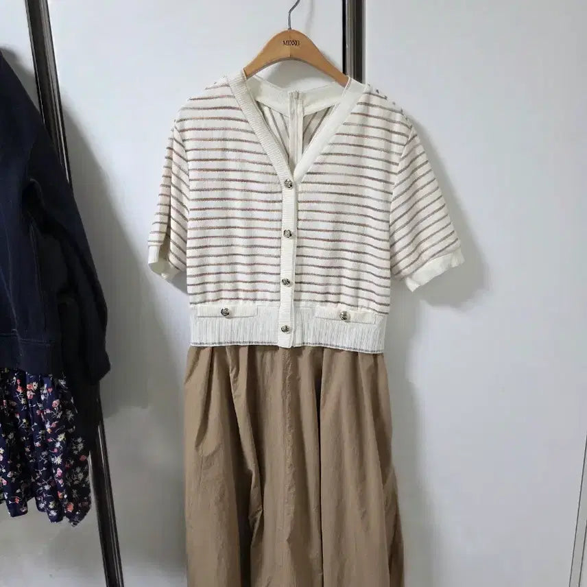 [SOLD OUT] SJSJ 스트라이프 반팔 카디건 원피스