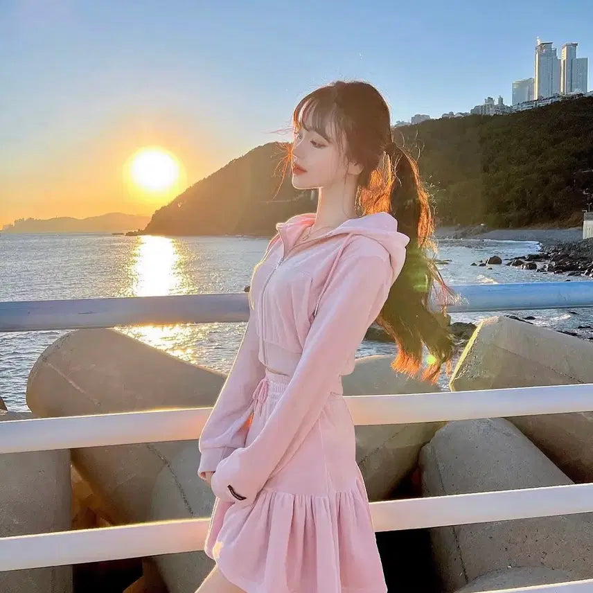 [BUNJANG] Mayyun Pink Microfiber Hooded Zip-Up / 메이윤 극세사 핑크 후드집업