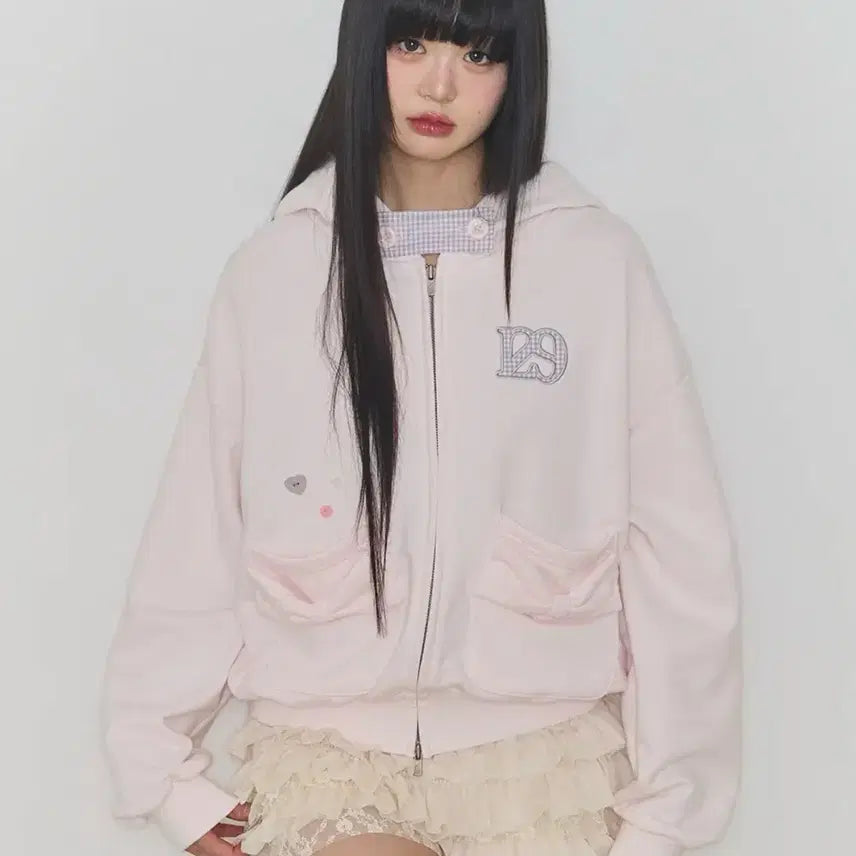 [BUNJANG] ILLIGo Checker Bow Pocket Hoodie Zip-Up / 일리고 체커 보우 포켓 후드집업