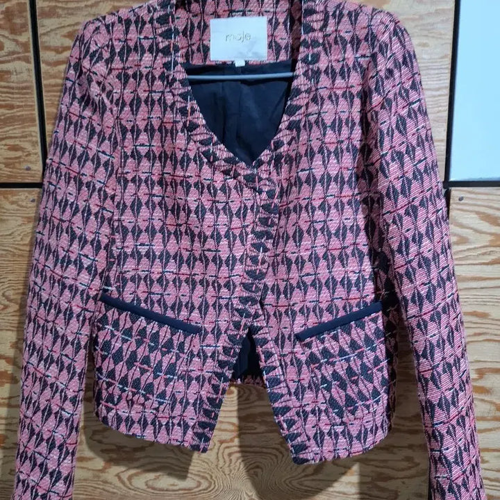 [BUNJANG] Maje Tweed Jacket Pink Black Pattern 36 / 25.마쥬 트위드 자켓 핑크 블랙 패턴36