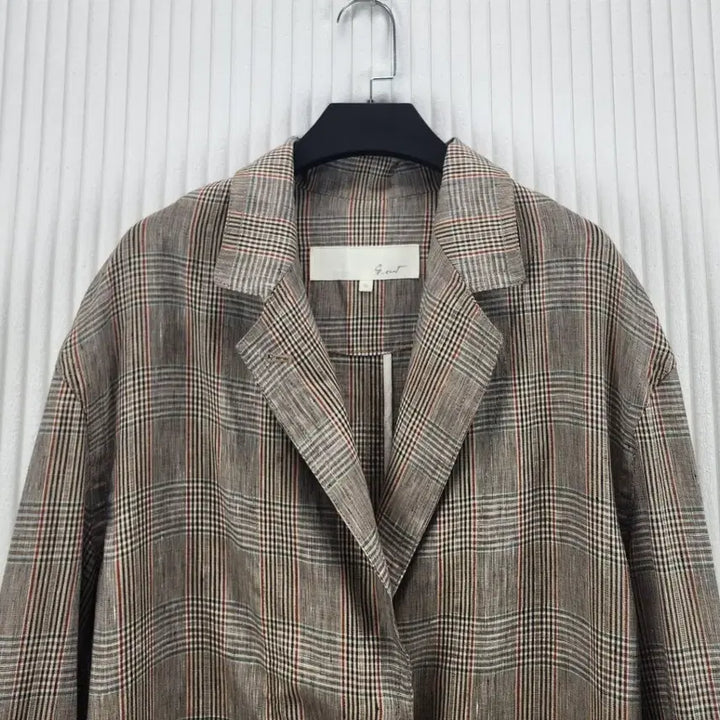 [BUNJANG] G-Cut Linen Check Long Jacket / [66]지컷 린넨 체크 롱 자켓