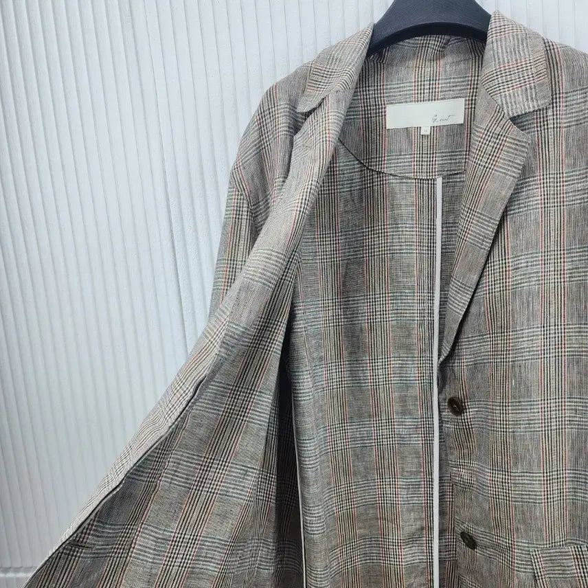 [BUNJANG] G-Cut Linen Check Long Jacket / [66]지컷 린넨 체크 롱 자켓