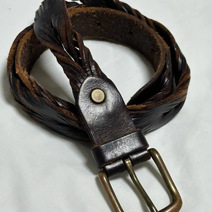 [BUNJANG] Vintage Brown Leather Braided Belt / 빈티지 브라운 가죽 꽈배기 벨트