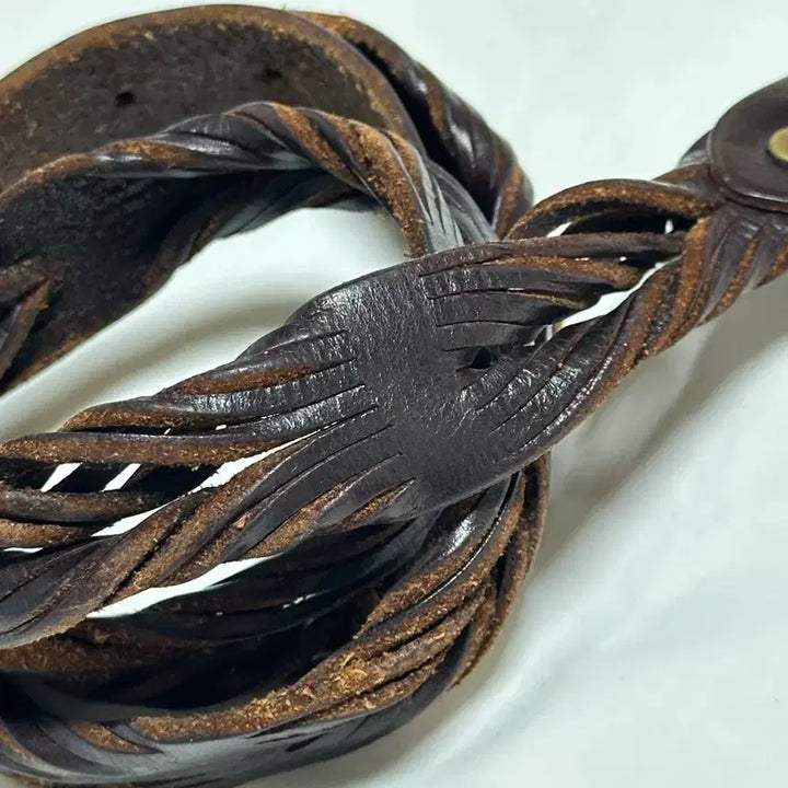 [BUNJANG] Vintage Brown Leather Braided Belt / 빈티지 브라운 가죽 꽈배기 벨트