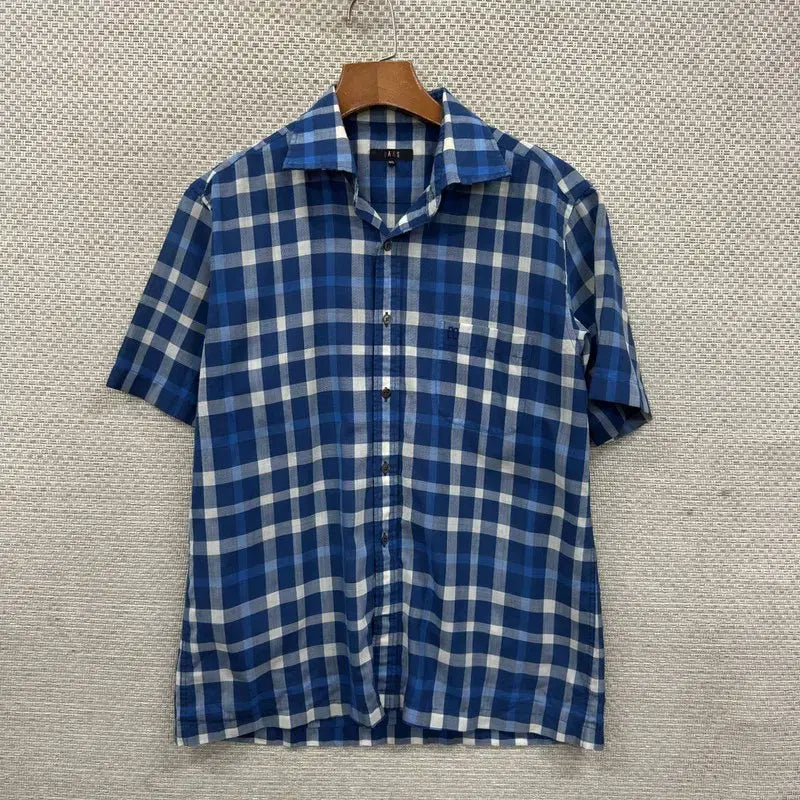 [BUNJANG] Daks Embroidered Logo Check Short Sleeve Shirt Size 105 / 닥스 캐주얼 자수로고 체크 반팔 셔츠 105 A09512