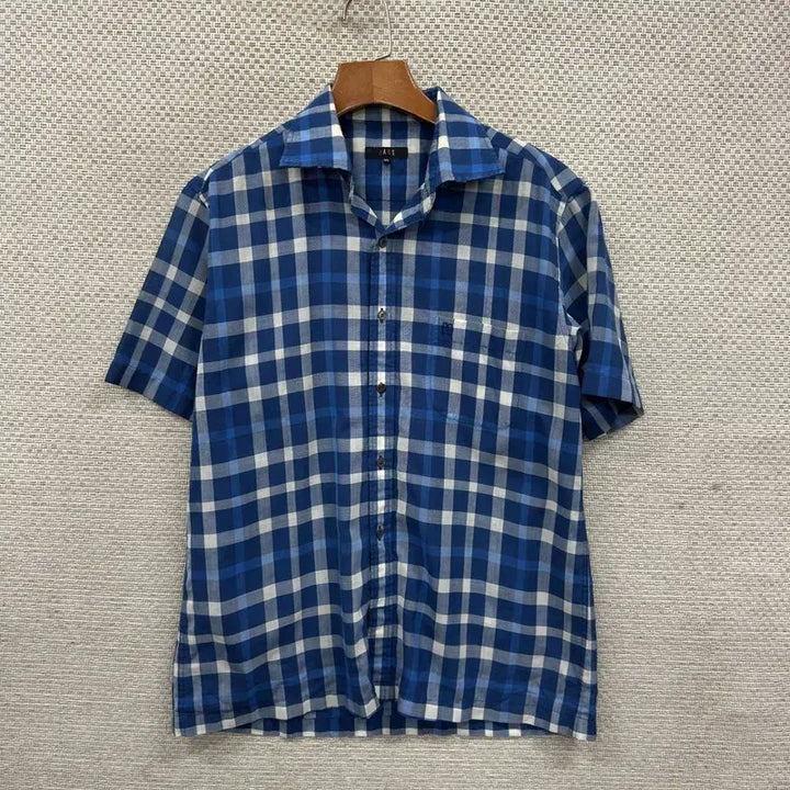 [BUNJANG] Daks Embroidered Logo Check Short Sleeve Shirt Size 105 / 닥스 캐주얼 자수로고 체크 반팔 셔츠 105 A09512