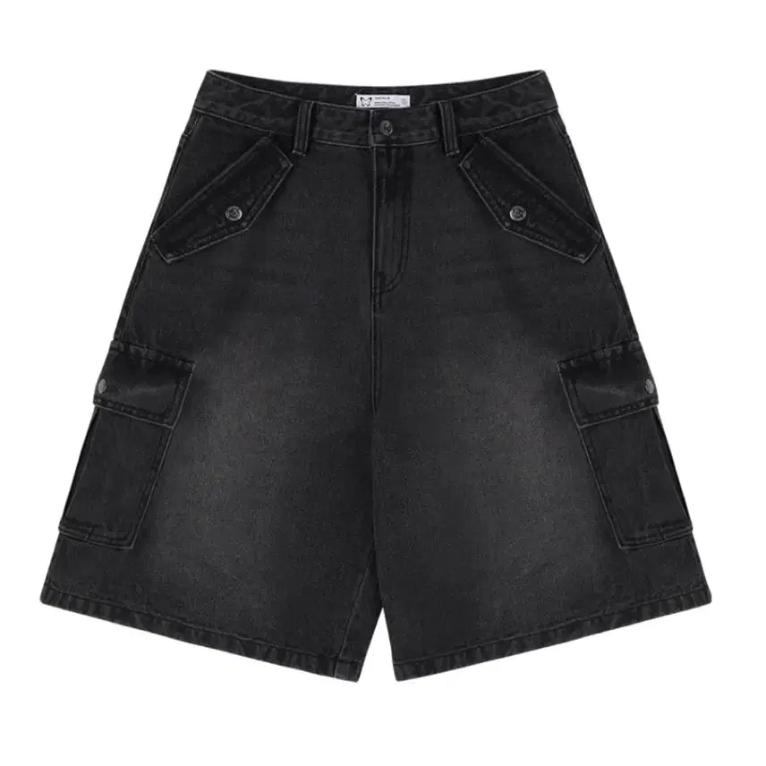 [BUNJANG] Fancy Club Bermuda Denim Cargo Pants (Black) / 팬시클럽 버뮤다 데님 카고 팬츠 (BLACK)