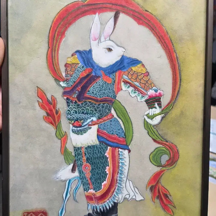 [BUNJANG] Korean Folk Painting (Minhwa) Zodiac Rabbit Framed Artwork by Kim Min-seo / 12지신 토끼띠 민화 그림 액자