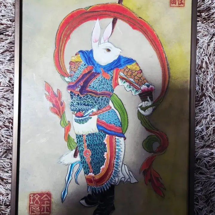 [BUNJANG] Korean Folk Painting (Minhwa) Zodiac Rabbit Framed Artwork by Kim Min-seo / 12지신 토끼띠 민화 그림 액자