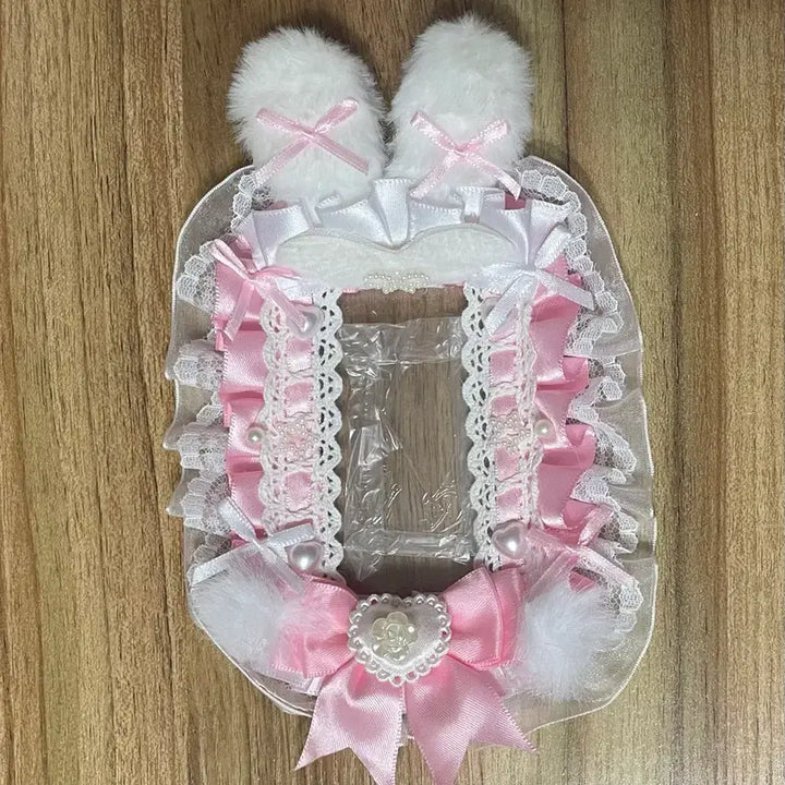 [SOLD OUT] 리본 레이스 탑꾸 포카홀더 탑로더 수제 토끼 천사 날개 핑크 분홍