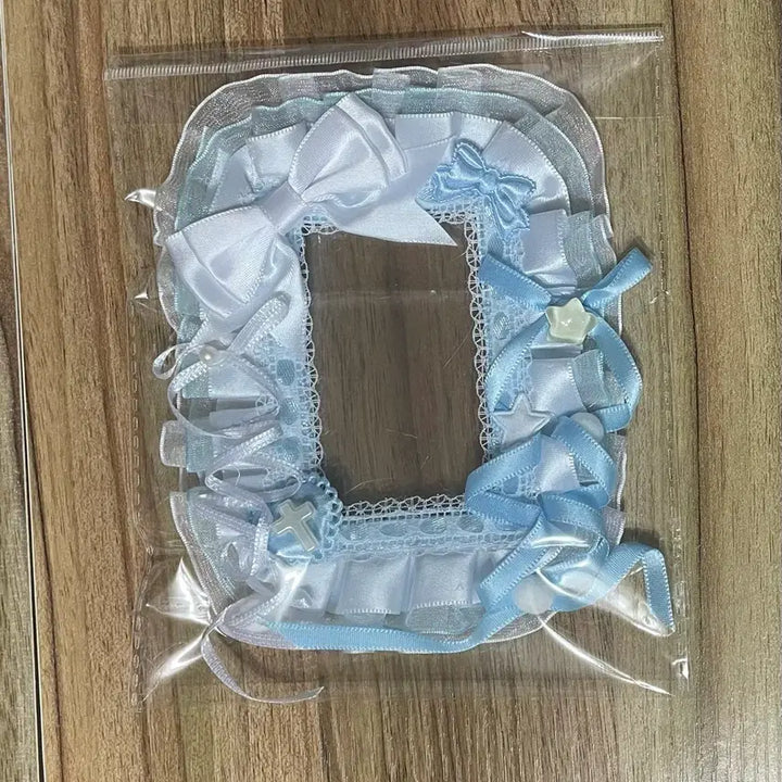 [BUNJANG] Handmade Blue Ribbon Lace Photocard Holder Toploader / 리본 레이스 탑꾸 포카홀더 탑로더 별 수제 하늘 파랑 블루