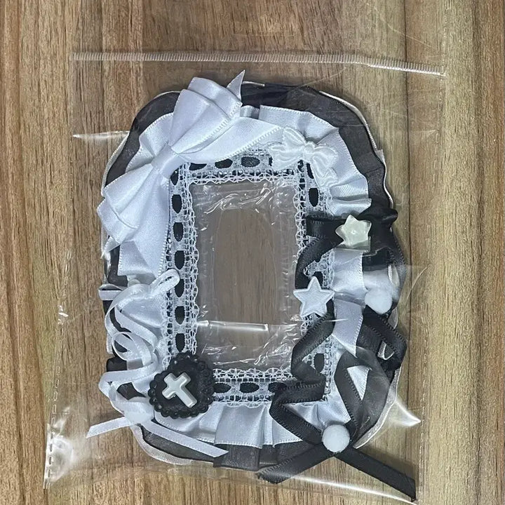 [BUNJANG] Handmade Black Ribbon Lace Photocard Holder Toploader / 리본 레이스 탑꾸 포카홀더 탑로더 별 수제 검정 블랙