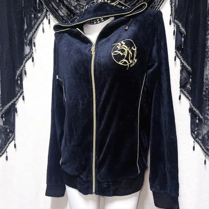 [BUNJANG] Vintage Black Glitter Hoodie Y2K / 벨벳 후드집업 저지 고스 펑크 y2k 와투케 오네갸루 글리터 그런지 핀터