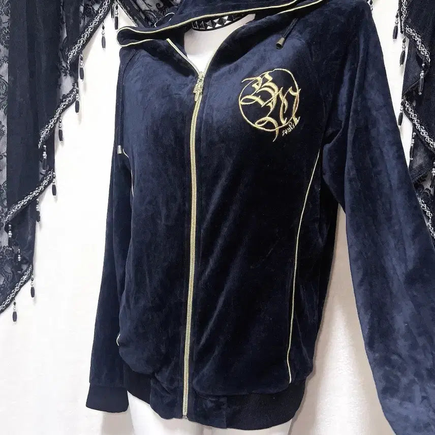 [BUNJANG] Vintage Black Glitter Hoodie Y2K / 벨벳 후드집업 저지 고스 펑크 y2k 와투케 오네갸루 글리터 그런지 핀터