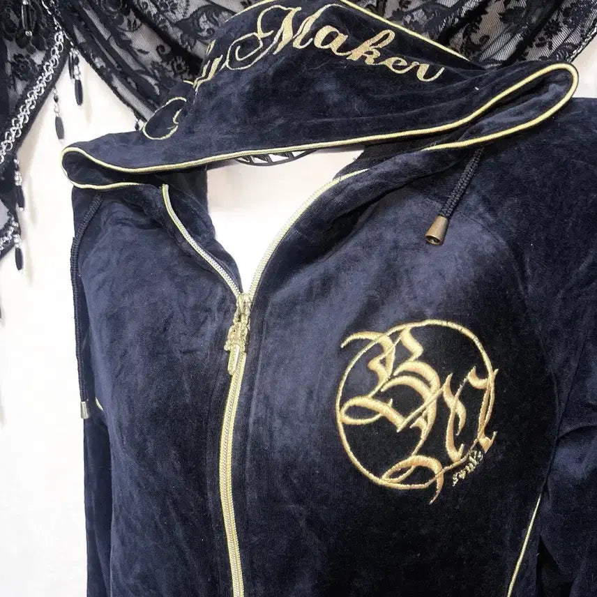 [BUNJANG] Vintage Black Glitter Hoodie Y2K / 벨벳 후드집업 저지 고스 펑크 y2k 와투케 오네갸루 글리터 그런지 핀터