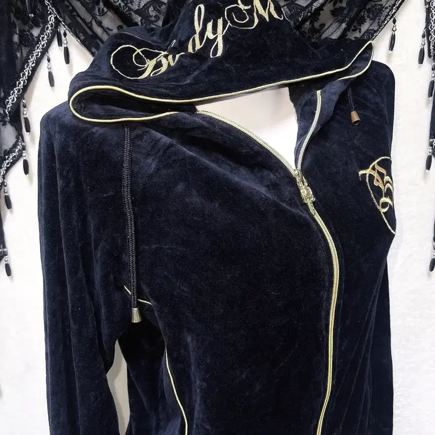 [BUNJANG] Vintage Black Glitter Hoodie Y2K / 벨벳 후드집업 저지 고스 펑크 y2k 와투케 오네갸루 글리터 그런지 핀터