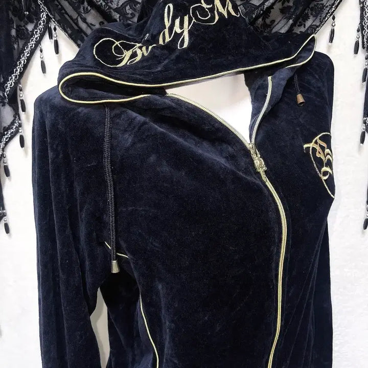 [BUNJANG] Vintage Black Glitter Hoodie Y2K / 벨벳 후드집업 저지 고스 펑크 y2k 와투케 오네갸루 글리터 그런지 핀터