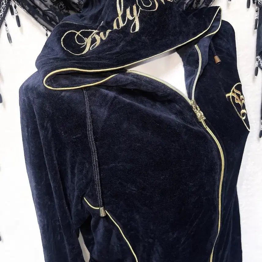 [BUNJANG] Vintage Black Glitter Hoodie Y2K / 벨벳 후드집업 저지 고스 펑크 y2k 와투케 오네갸루 글리터 그런지 핀터