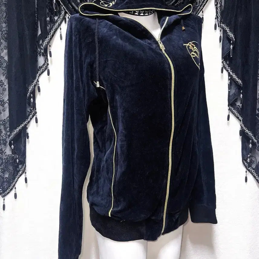 [BUNJANG] Vintage Black Glitter Hoodie Y2K / 벨벳 후드집업 저지 고스 펑크 y2k 와투케 오네갸루 글리터 그런지 핀터